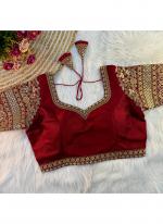 Italian Silk Maroon Wedding Wear Embroidery Work Readymade Blouse